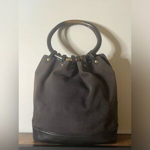 Dark Brown Gucci Black Ring Handle Canvas Handbag